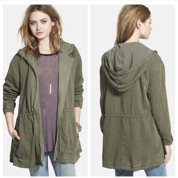 Free People Olive Green Cinch Waist Military Utility Jacket Coat XS - Picture 1 of 8